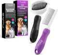Poodle Pet Detangling Pet Comb + Black Slicker Brush Bundle