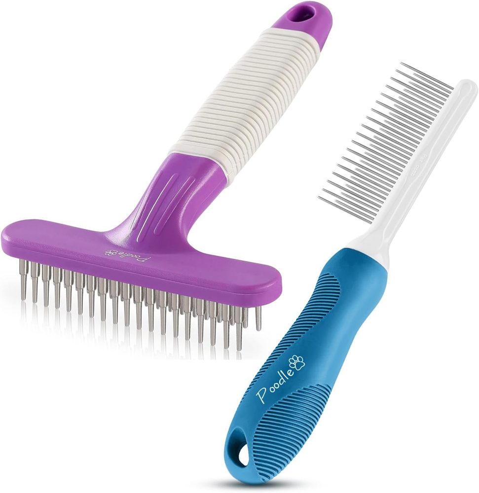 Poodle Pet Bundle – Blue Detangling Comb + Dematting Rake