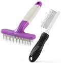 Poodle Pet Dog Grooming Rake + Black Detangling Pet Comb Bundle