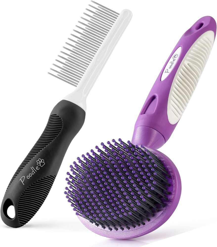 Poodle Pet Bundle – Black Detangling Comb + Round Bristle Brush