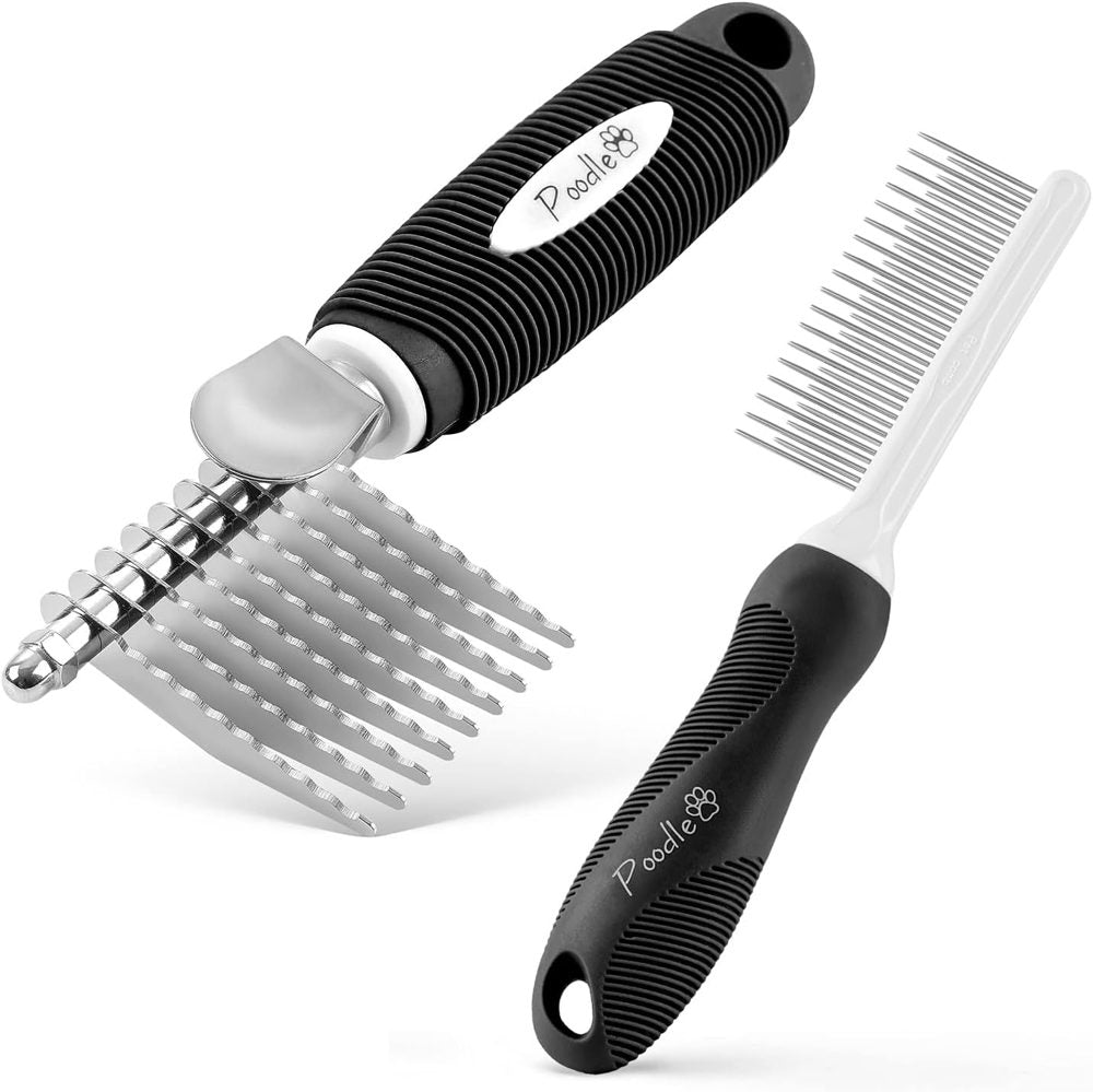 Poodle Pet Bundle – Dematting Rake + Detangling Comb (Black)