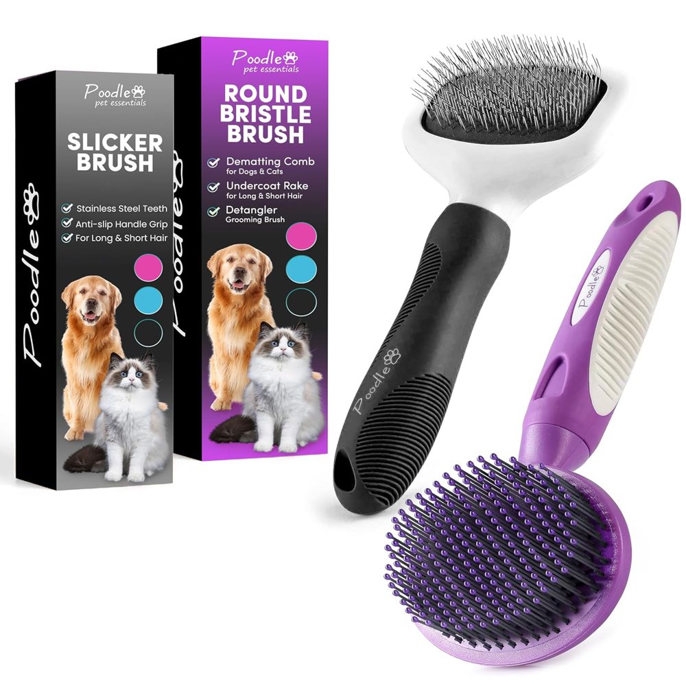 Poodle Pet Bundle – Round Bristle + Black Slicker Brush