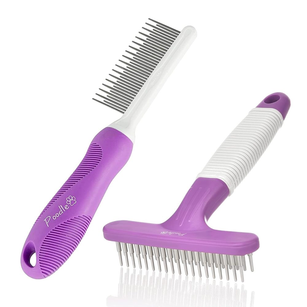 Detangling Pet Comb + Dog Grooming Rake Dematting Tool Bundle