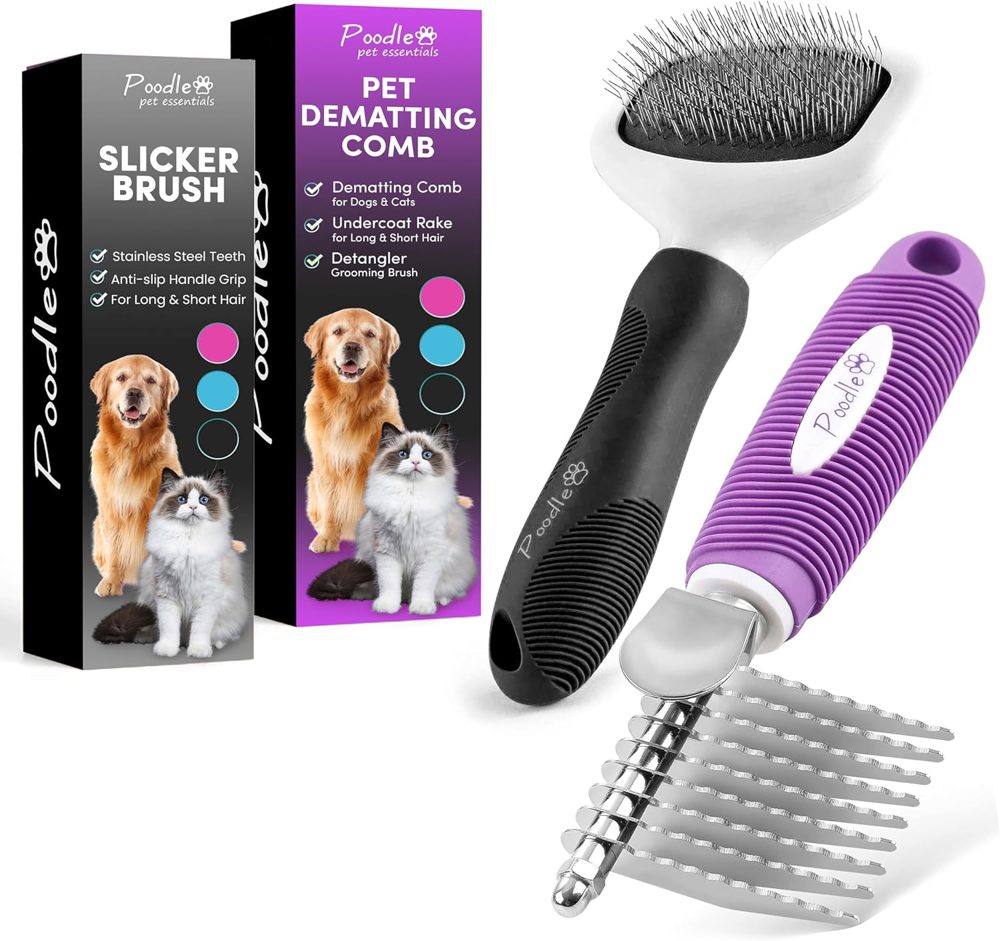 Poodle Pet Bundle – Dematting Rake + Slicker Brush