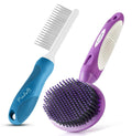 Poodlie Round Bristle Brush + Blue Pet Comb Bundle