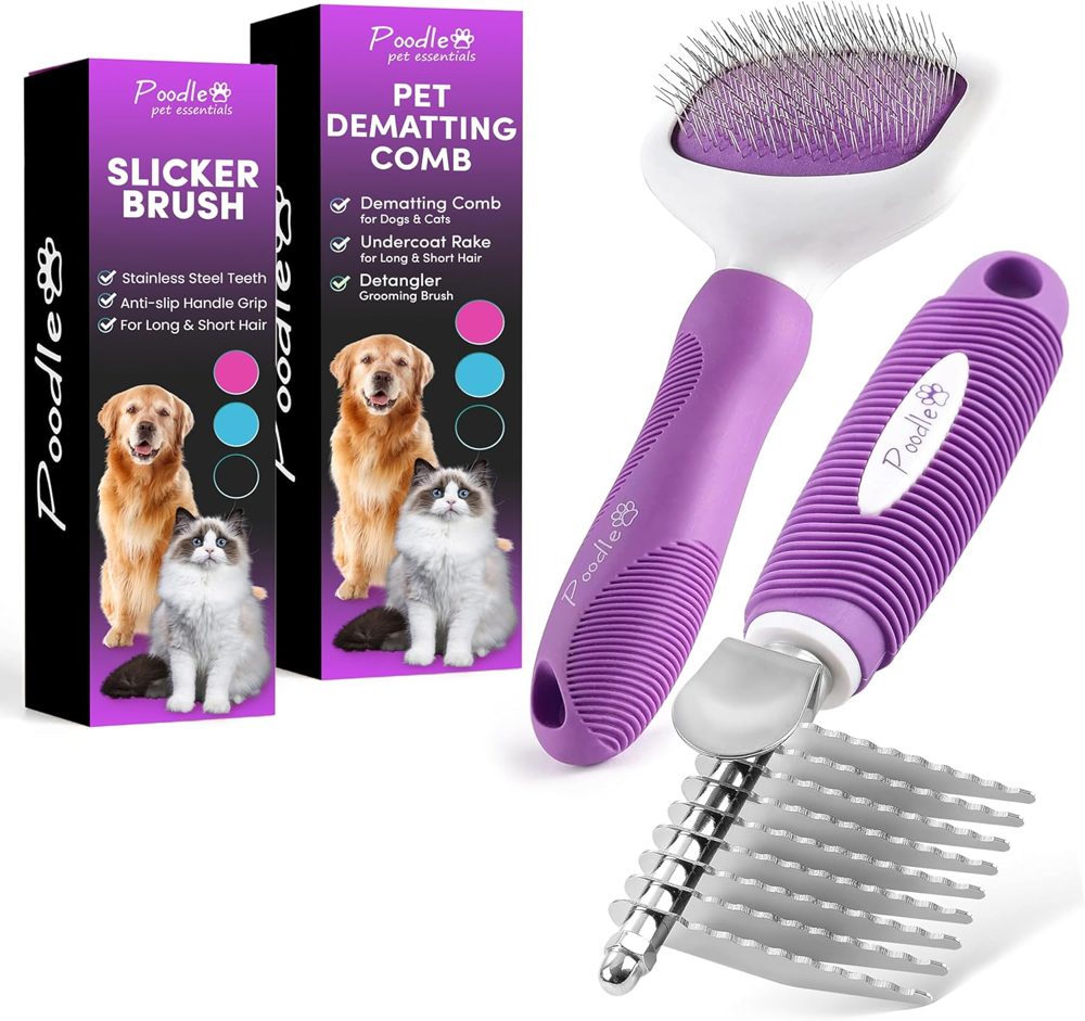 Poodle Pet Bundle – Dematting Rake + Slicker Brush (Value)