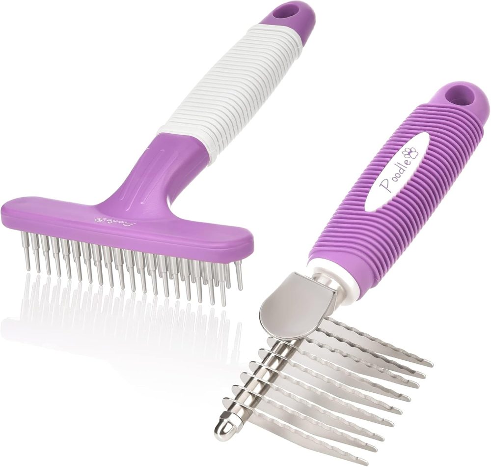 Poodle Pet Dematting Fur Comb Brush Tool + Dog Grooming Bundle