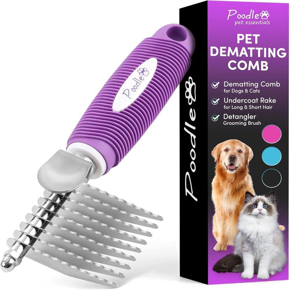 Poodle Pet Bundle – Dematting Rake + Purple Slicker Brush