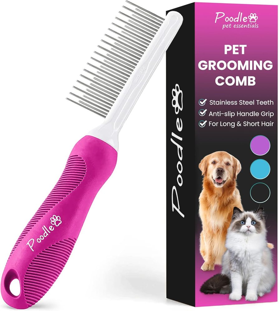 POODLIE Dematting Comb Brush Tool for Dogs and Cats (Pink)