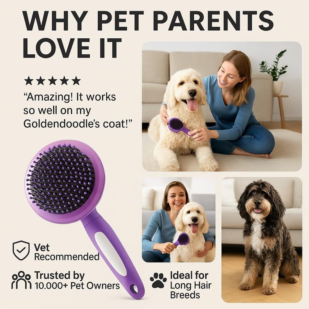 Round Bristle Pet Brush for Dogs and Cats