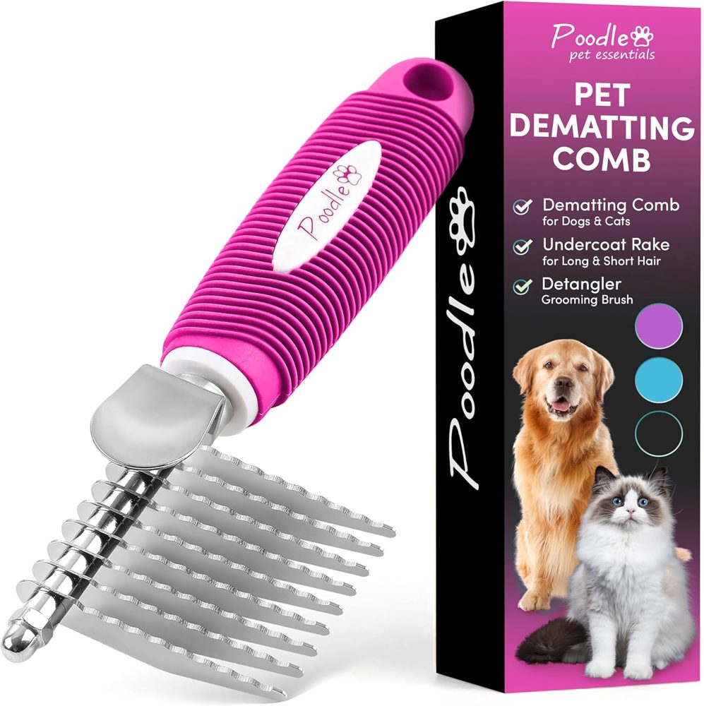 Poodle Pet Bundle – Dematting Rake + Detangling Comb (Pink)