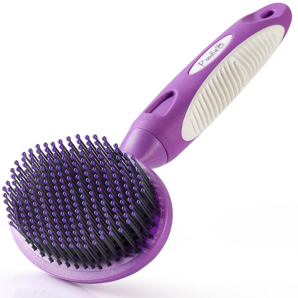 Poodlie Round Bristle Brush + Blue Pet Comb Bundle