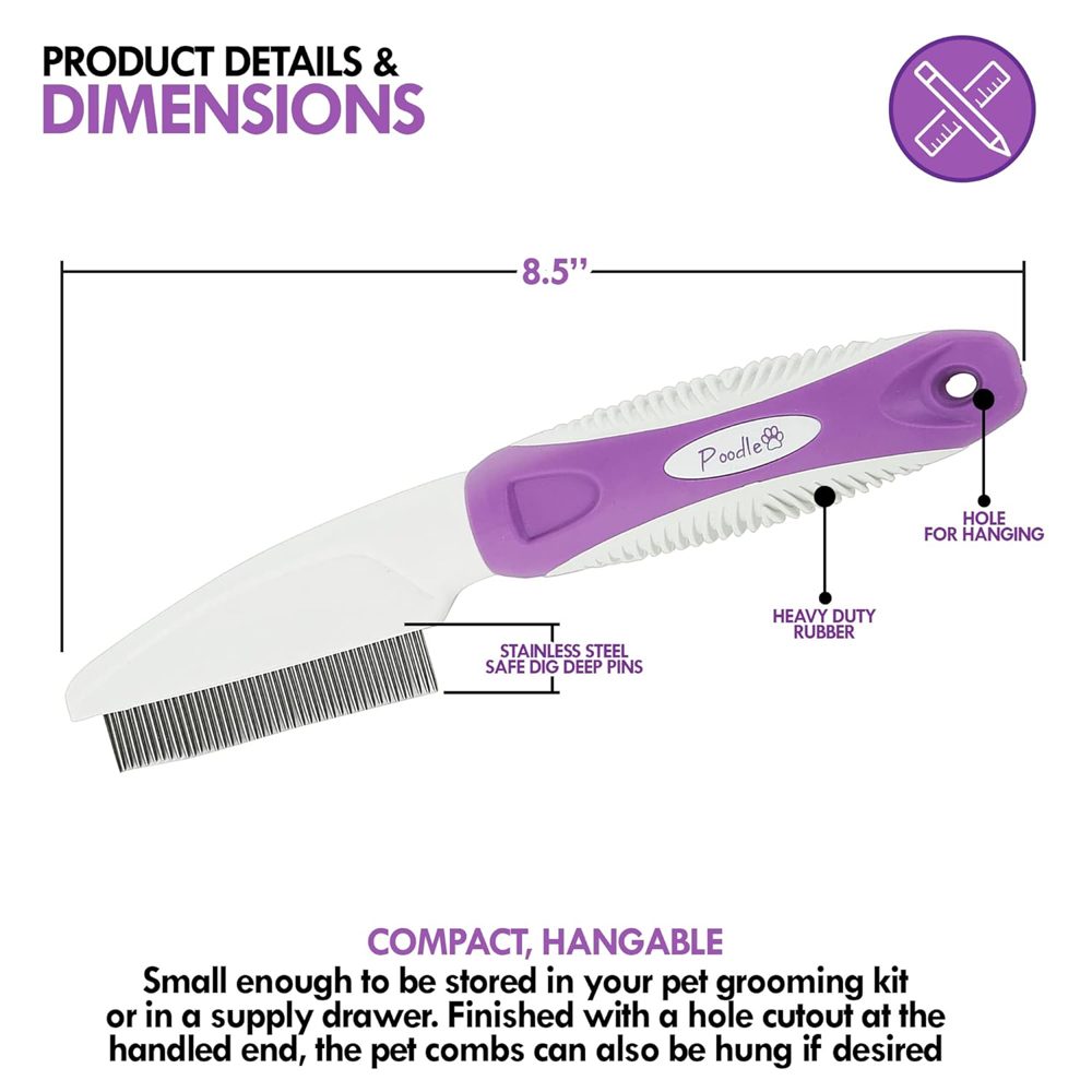 Pet Comb with Rotatable Pins for Dogs, Cats & Poodles
