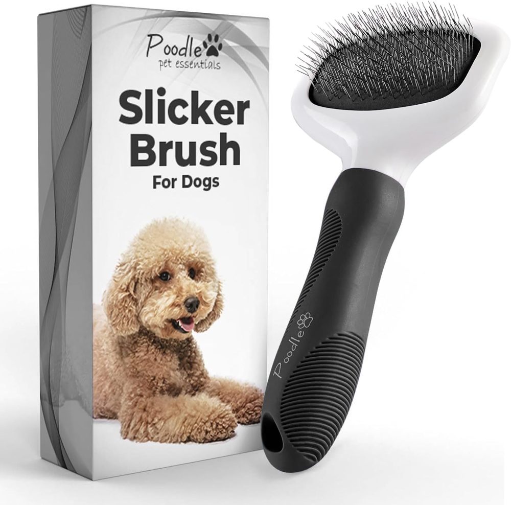 Poodle Pet Detangling Pet Comb + Black Slicker Brush Bundle
