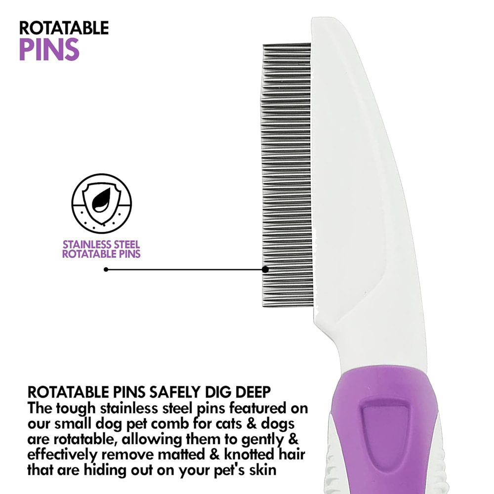 Pet Comb with Rotatable Pins for Dogs, Cats & Poodles