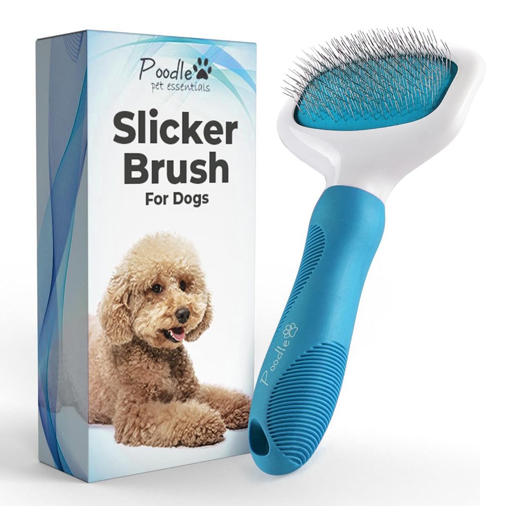 Poodle Pet Bundle – Round Bristle Brush + Blue Slicker Brush