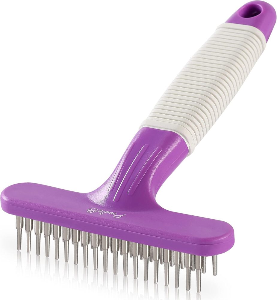 Poodle Pet Slicker Brush + Grooming Rake + Round Bristle Brush Bundle