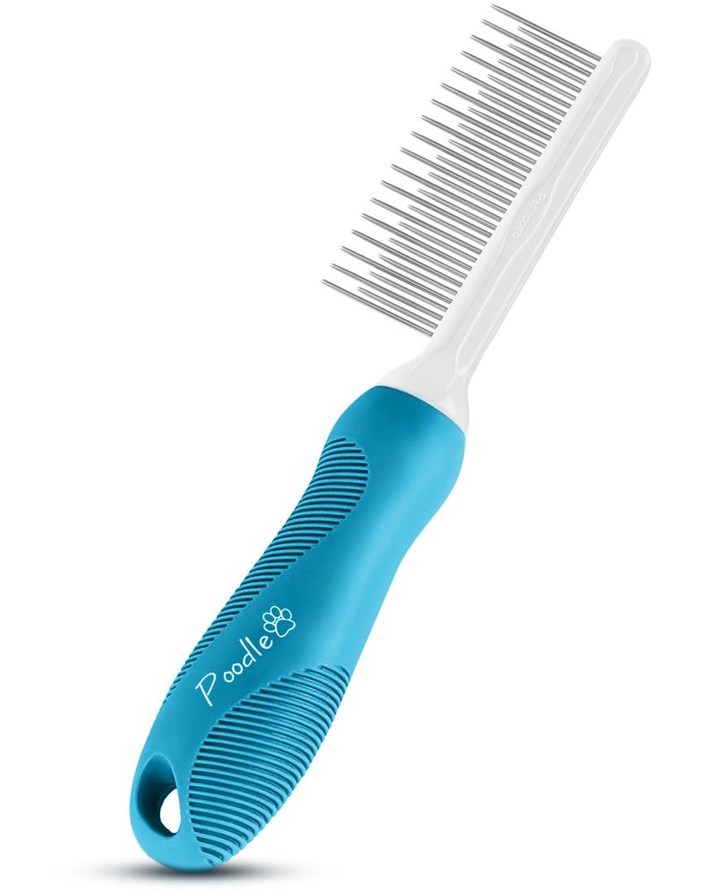 Poodlie Round Bristle Brush + Blue Pet Comb Bundle