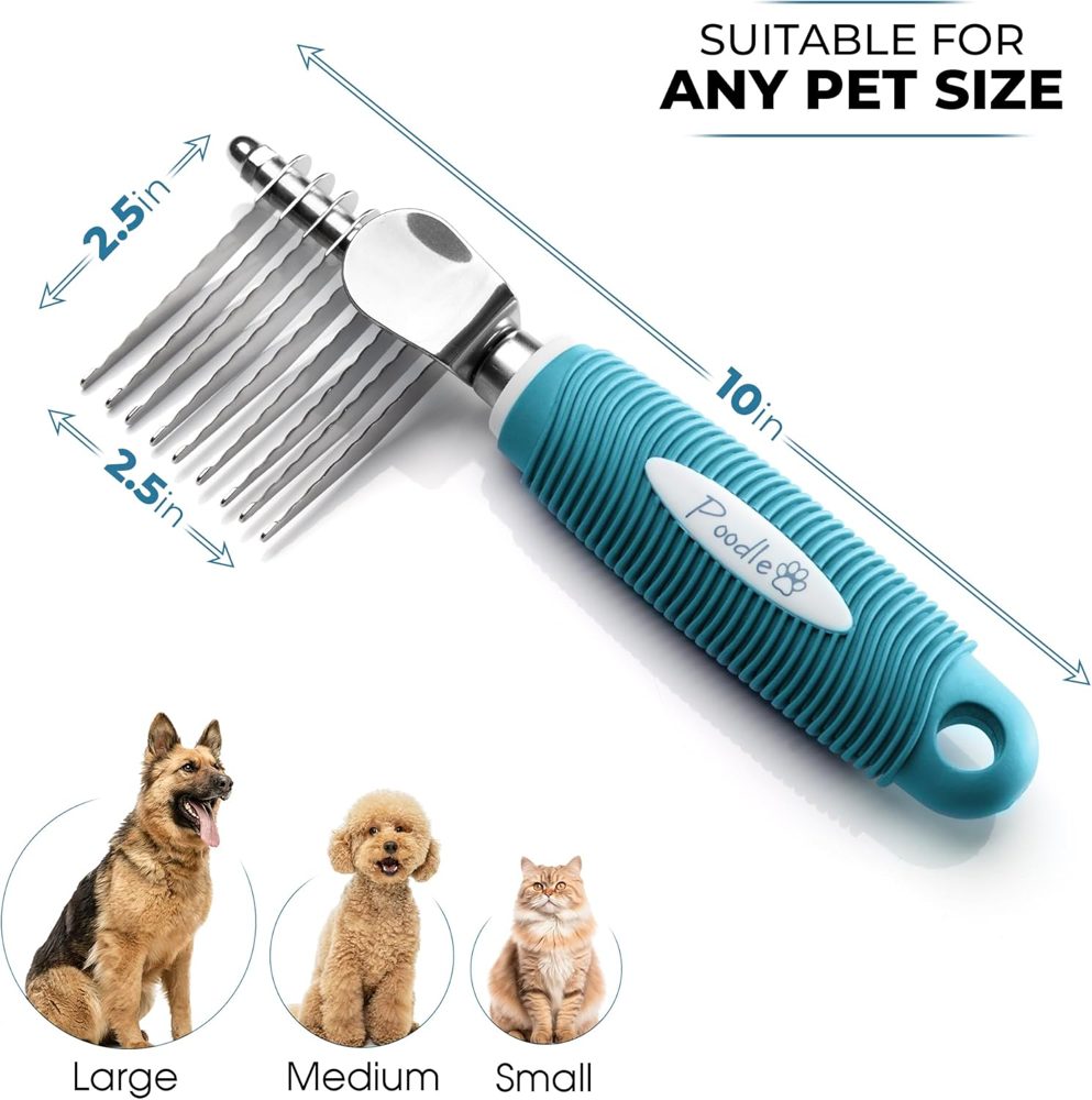 Poodle Pet Bundle – Dematting Rake + Slicker Brush (Blue)