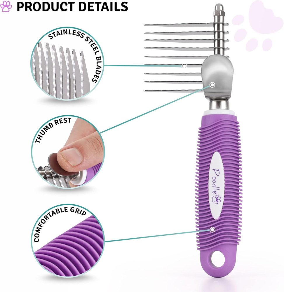 Poodle Pet Dematting Fur Comb Brush Tool + Dog Grooming Bundle