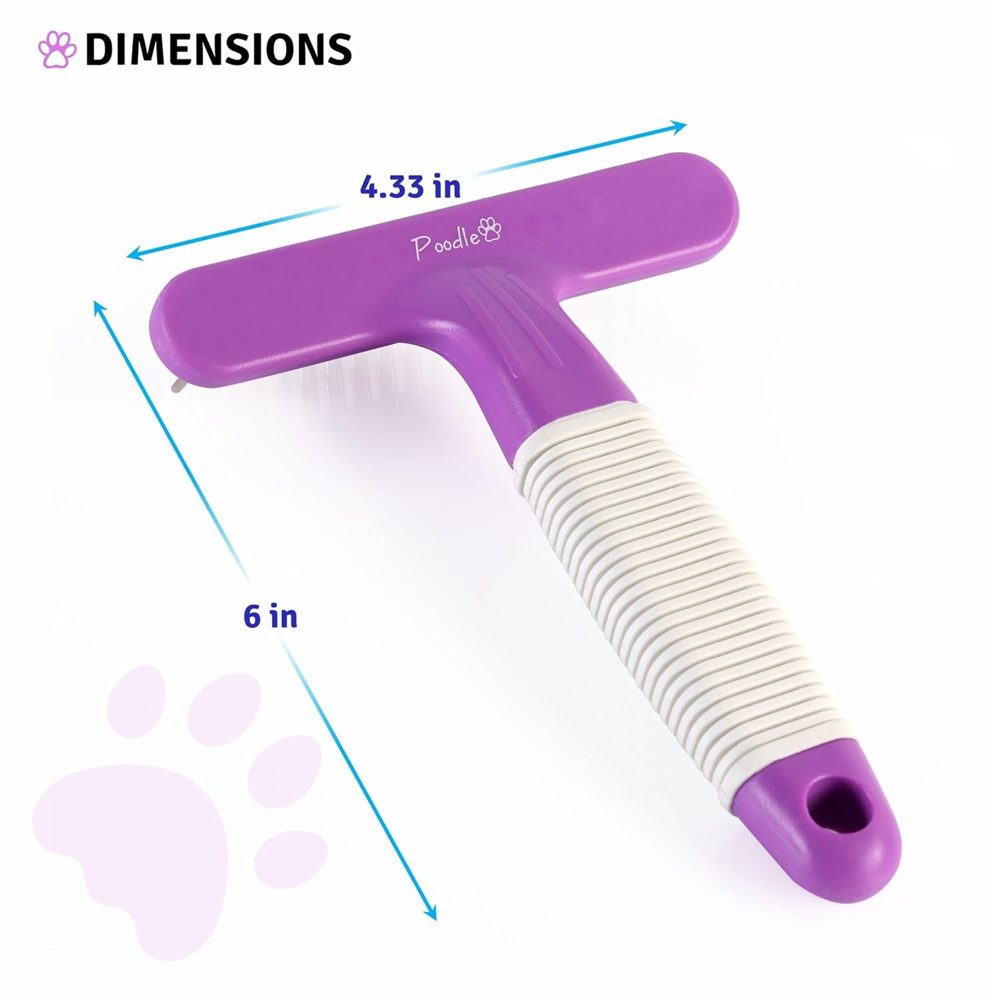 Poodle Pet Dog Grooming Rake + Black Detangling Pet Comb Bundle