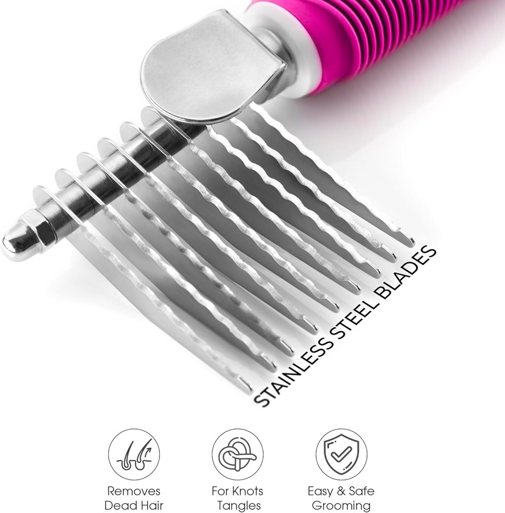 Poodle Pet Bundle – Dematting Rake + Detangling Comb (Pink)
