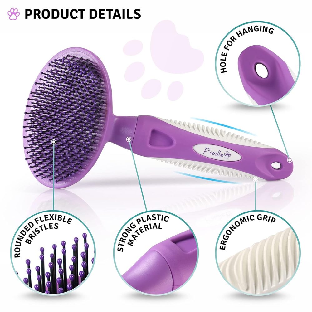 Poodlie Round Bristle Brush + Blue Pet Comb Bundle