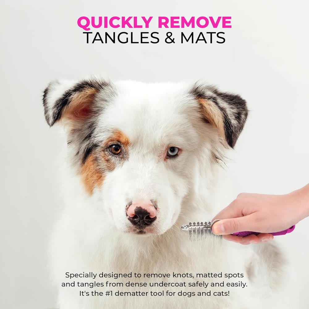 POODLIE Dematting Comb Brush Tool for Dogs and Cats (Pink)