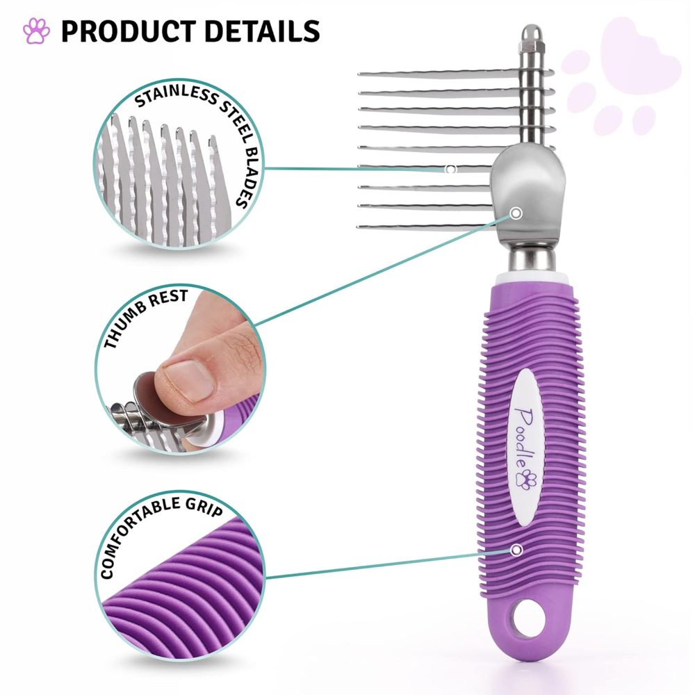 Poodle Pet Bundle – Dematting Rake + Detangling Comb (Purple)