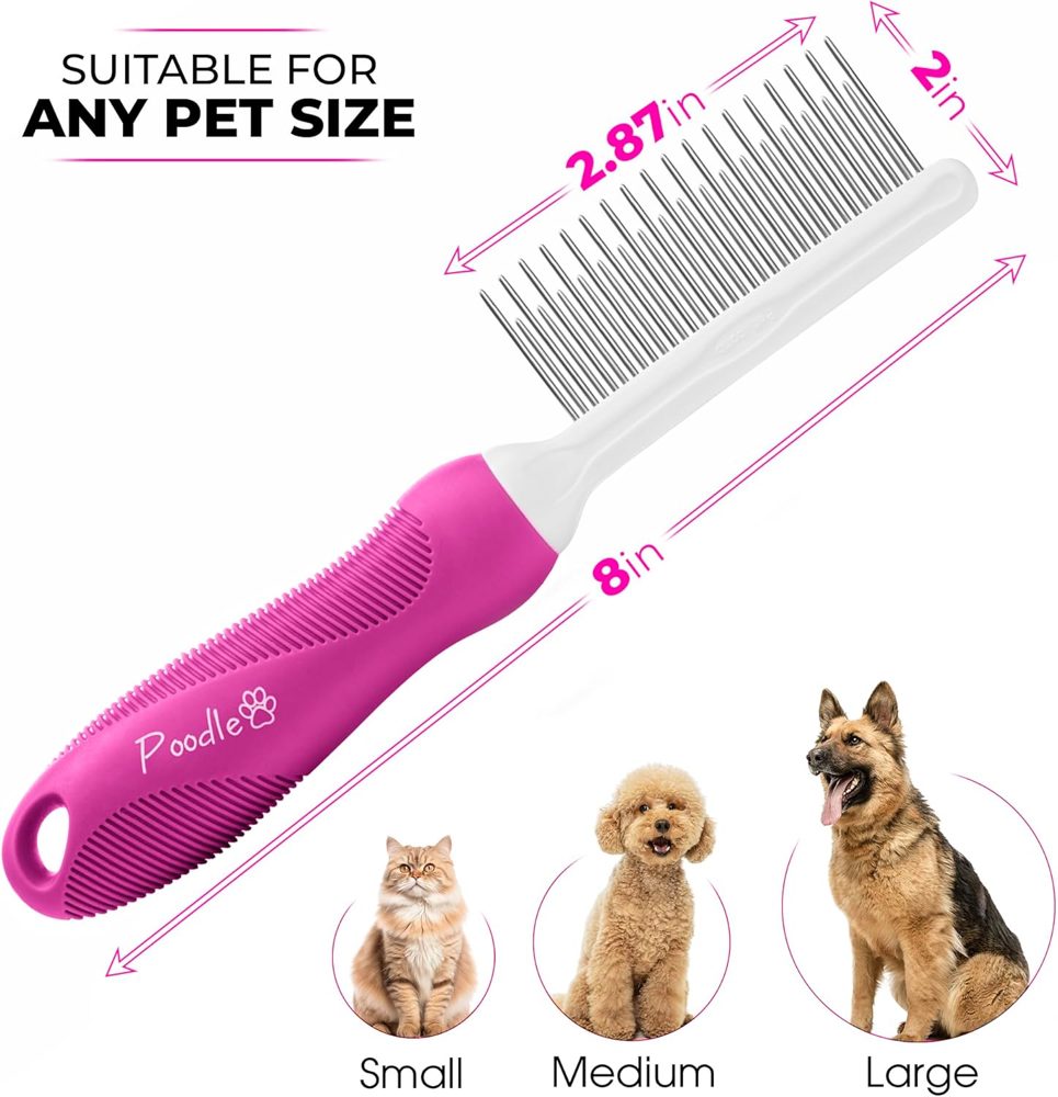 Poodle Pet Bundle – Dematting Rake + Detangling Comb (Pink)