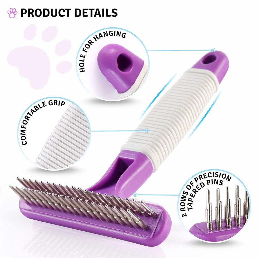 Detangling Pet Comb + Dog Grooming Rake Dematting Tool Bundle