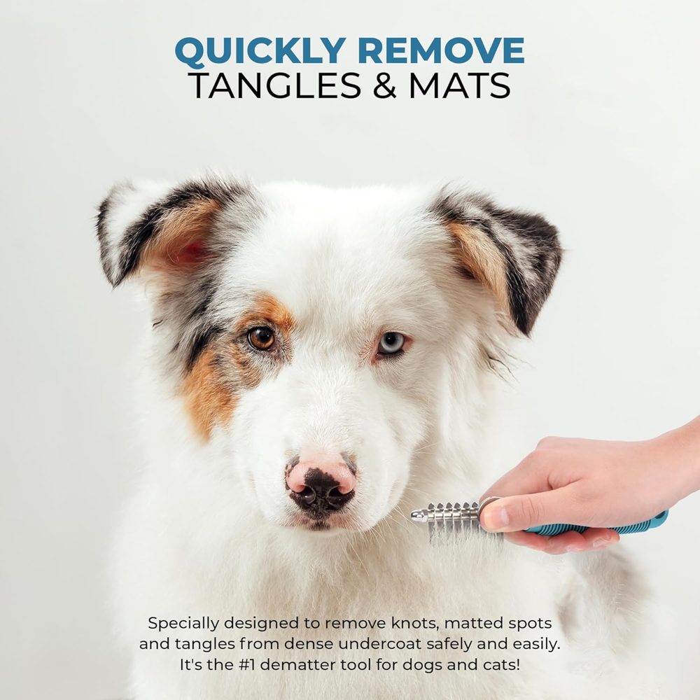 POODLIE Dematting Comb Brush Tool for Dogs and Cats (Blue)