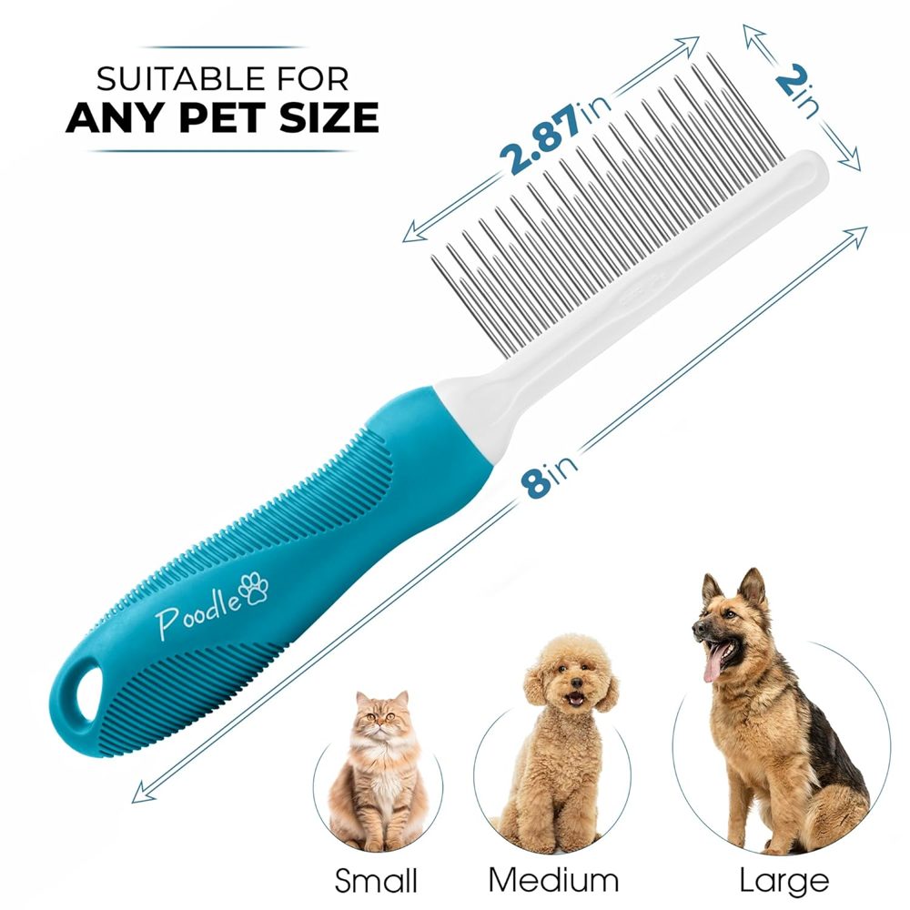 Poodlie Round Bristle Brush + Blue Pet Comb Bundle