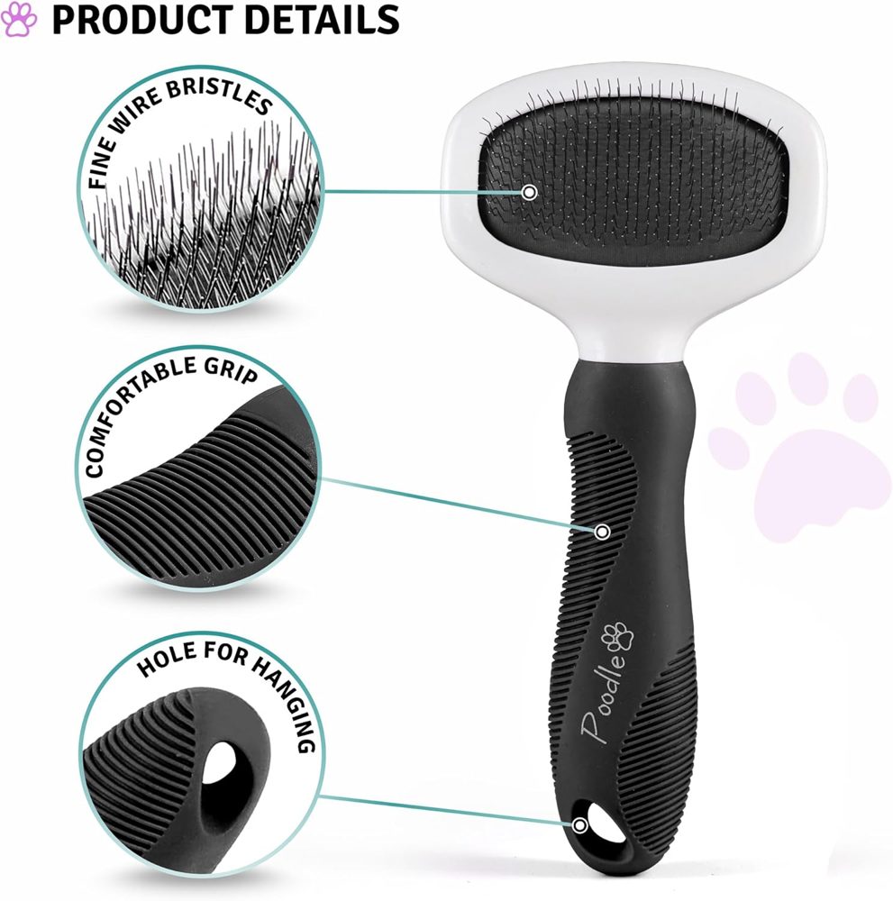 Poodle Pet Detangling Pet Comb + Black Slicker Brush Bundle