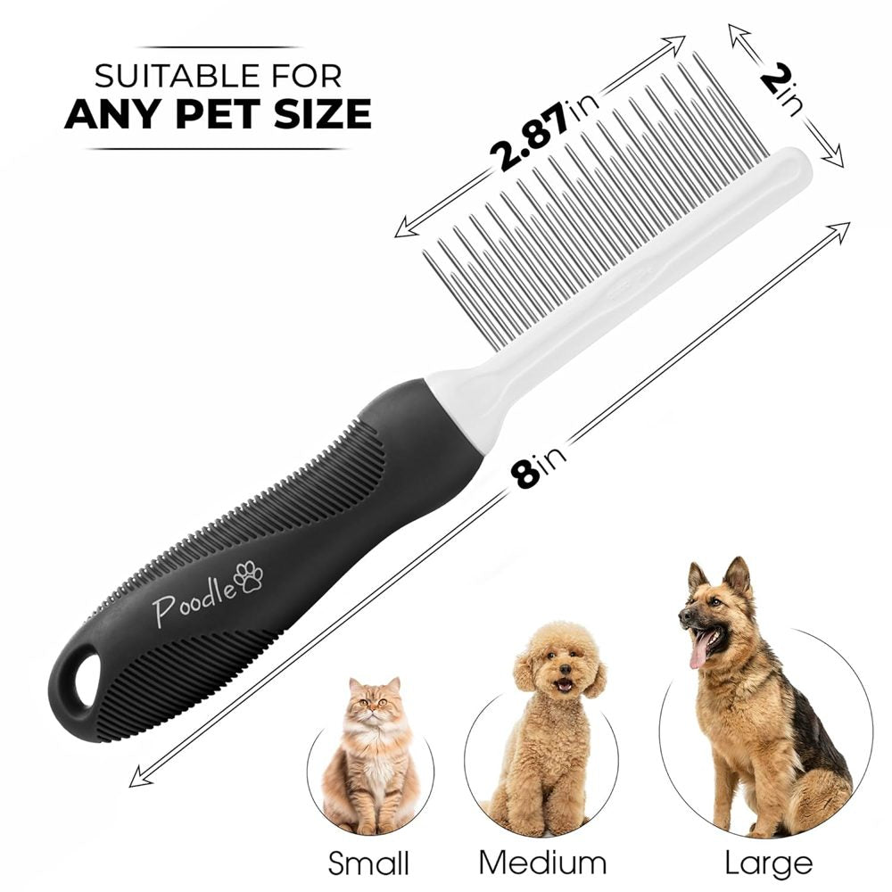 Poodle Pet Dog Grooming Rake + Black Detangling Pet Comb Bundle
