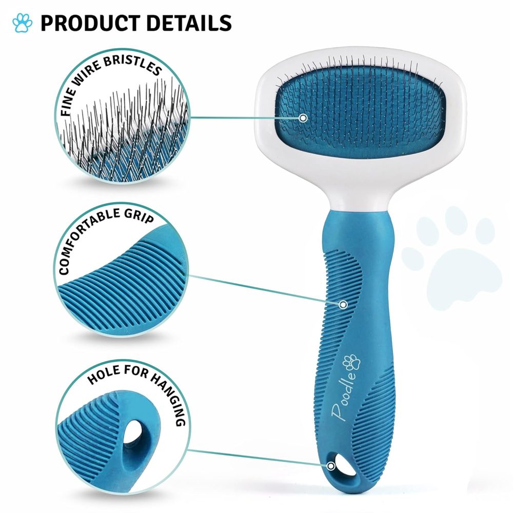 Poodle Pet Bundle – Round Bristle Brush + Blue Slicker Brush